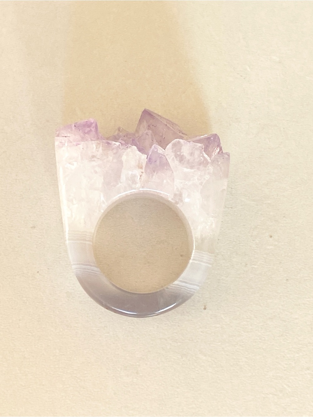 Raw Druzy Bold Amethyst Carved Stone Statement Ring - Purple Crystal
